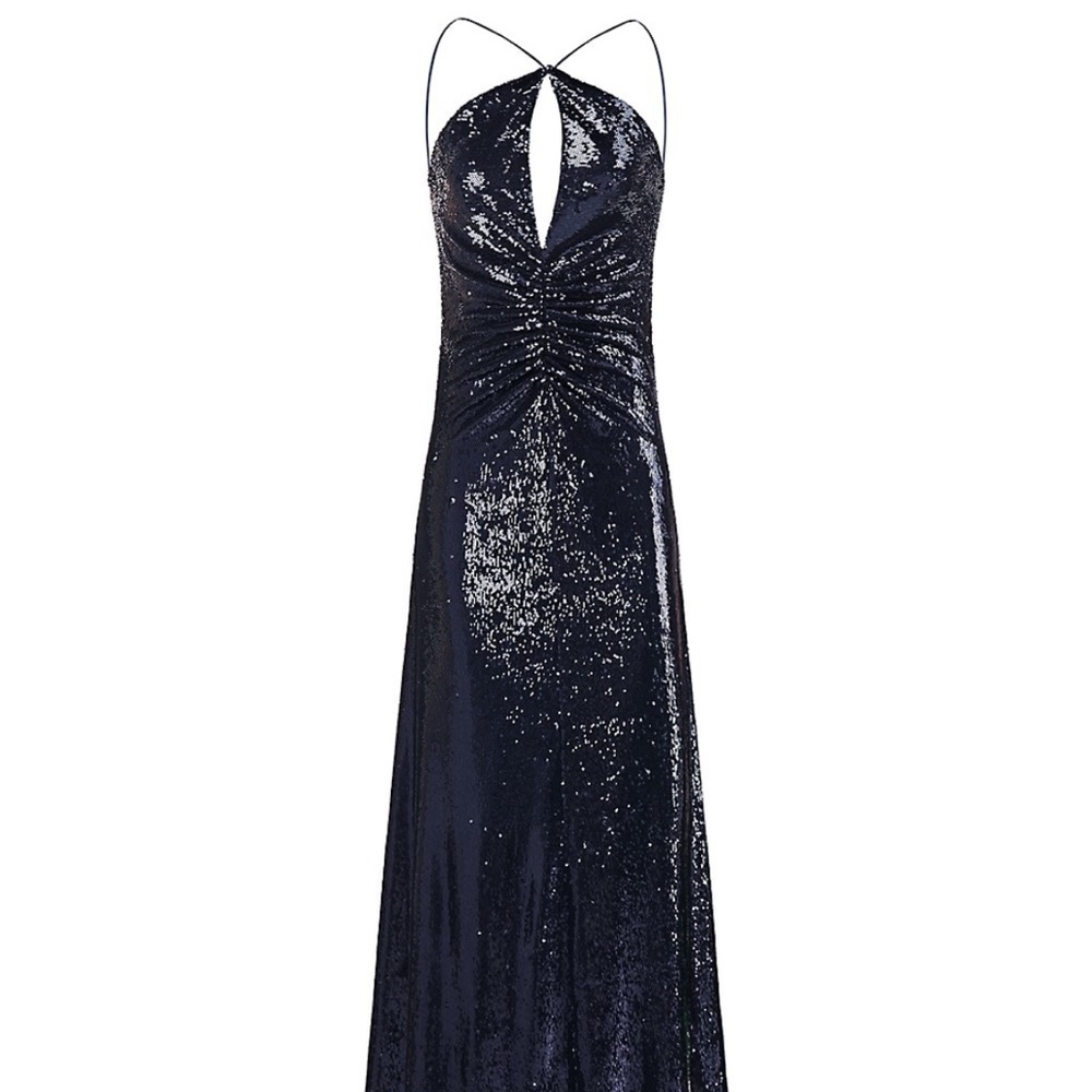 Halston navy sequin gown